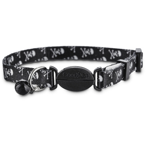 Youly Collar con Broche de Seguridad Diseño Calaveras Blancas para Gato Color Negro