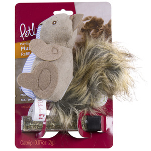 Petlinks Ardilla de Peluche Rellenable con Catnip para Gato, Café