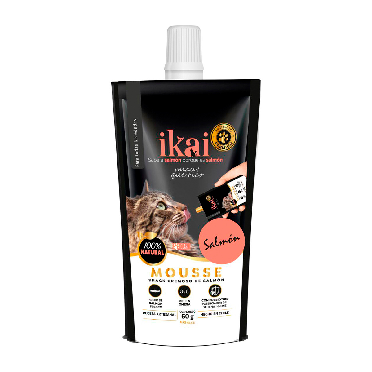 Ikai Premio Cremoso Natural para Gato Receta Salmón, 60 g