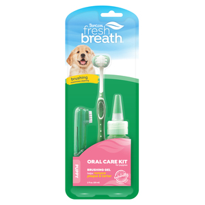 Tropiclean Kit de Cuidado Bucal Gel + Cepillos para Perro Cachorro, 3 Piezas