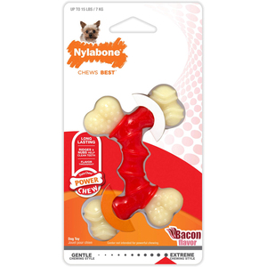 Nylabone Power Chew Juguete Masticable Diseño Hueso Doble Sabor Tocino para Perro, X-Chico