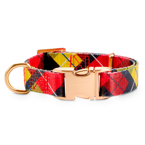 Bond & Co Collar Diseño Escoces Rojo con Broche Dorado para Perro, Chico