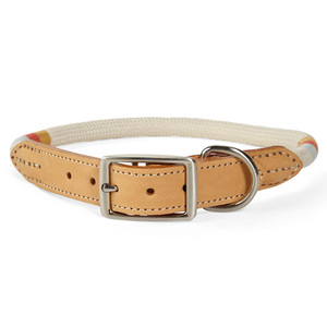 Youly Collar Redondo Color Crema de Cuerda y Cuero Diseño Rayas con Hebilla para Perro, Chico