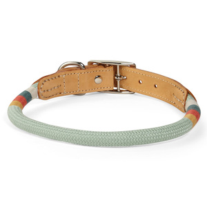 Youly Collar Redondo Verde de Cuerda y Cuero Diseño Rayas con Hebilla para Perro, Grande/X-Grande