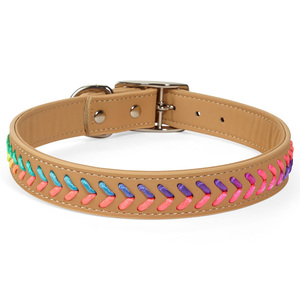 Youly Collar Café Cuero Sintético Diseño Tejido Multicolor Con Hebilla para Perro, Chico