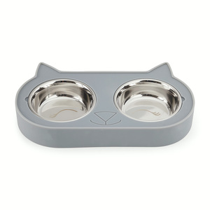 EveryYay Set Base de Silicón Diseño Rostro Felino con Doble Tazón para Gato, 0.9 Tazas