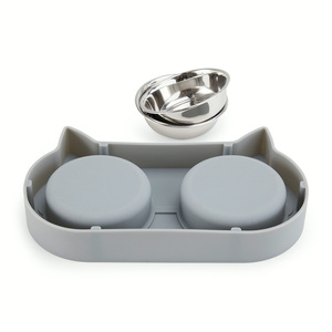 EveryYay Set Base de Silicón Diseño Rostro Felino con Doble Tazón para Gato, 0.9 Tazas
