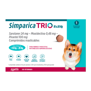 Simparica Trio Masticable Desparasitante Externo e Interno para Perro, 10-20 kg