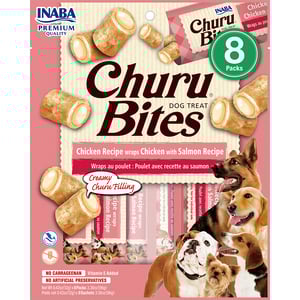 Inaba Churu Bites Bocaditos de Pollo Rellenos de Salmón para Perro Todas las Etapas de Vida, 96 g Inaba Churu Bites Bocaditos de Pollo Rellenos de Salmón para Perro Todas las Etapas de Vida, 96 g
