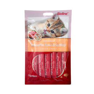 Bioline Snack Cremoso para Gato Sabor Tuna Scallop 6 Piezas, 15 g