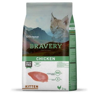 Bravery Libre de Granos Alimento Natural para Gatito de Todas las Razas Receta Pollo, 2 kg