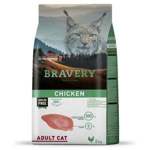 Bravery Libre de Granos Alimento Natural para Gato Adulto de Todas las Razas Receta Pollo, 2 kg