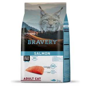 Bravery Libre de Granos Alimento Natural para Gato Adulto de Todas las Razas Receta Salmón, 2 kg