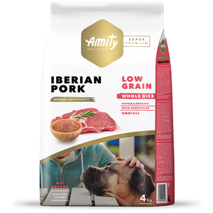 Amity Super Premium Alimento Natural Low Grain Iberian Pork Adult para Perro, 4 kg