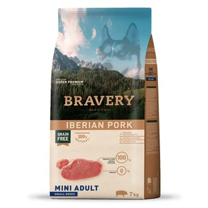 Bravery Alimento Seco Natural Libre de Granos para Perro Adulto Raza Pequeña Receta Cerdo Ibérico, 7 kg