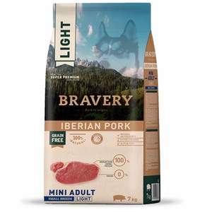 Bravery Light Alimento Seco Natural Libre de Granos para Perro Adulto Raza Pequeña Receta Cerdo Ibérico, 7 kg