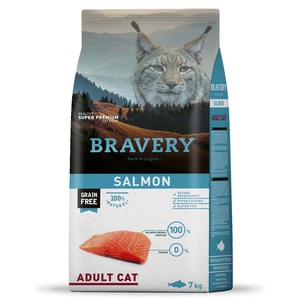 Bravery Alimento Seco Natural Libre de Granos para Gato Adulto Receta Salmón, 7 kg