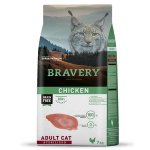Bravery Libre de Granos Alimento Natural para Gato Esterilizado de Todas las Razas Receta Pollo, 7 kg