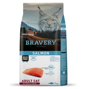 Bravery Alimento Seco Natural Libre de Granos para Gato Esterilizado Receta Salmón, 7 kg