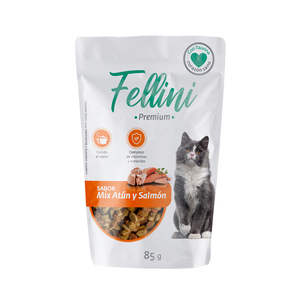 Fellini Alimento Natural Húmedo para Gatos Receta Atún y Salmón, 85 g Fellini Alimento Natural Húmedo para Gatos Receta Atún y Salmón, 85 g