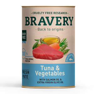Bravery Alimento Húmedo Natural para Perro Adulto Receta Atún y Vegetales, 290 g
