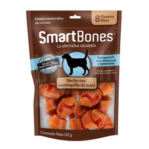SmartBones Premios Masticables Diseño Mini Huesitos Receta Mantequilla de Maní para Perro, 8 Piezas