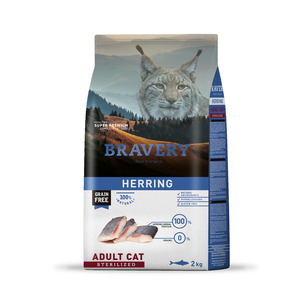 Bravery Alimento Natural Libre de granos para Gato Adulto Esterilizado Receta de Arenque, 2 kg