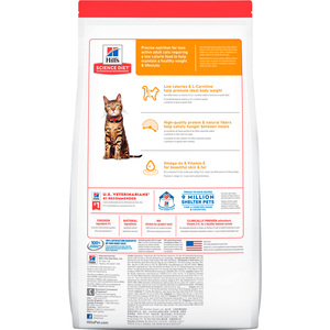 Hill's Science Diet Alimento Seco Light para Gato Adulto Receta Pollo, 3.2 kg