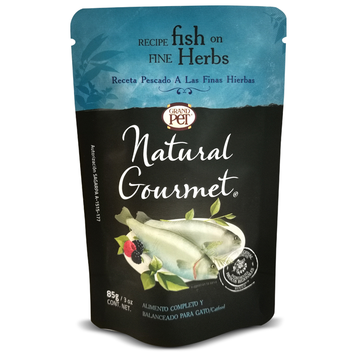 Natural Gourmet Alimento Natural Húmedo para Gato  Receta Pescado y Finas Hierbas, 85 g