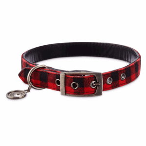 Bond & Co Collar Tela a Cuadros Rojo y Negro para Perro, Chico